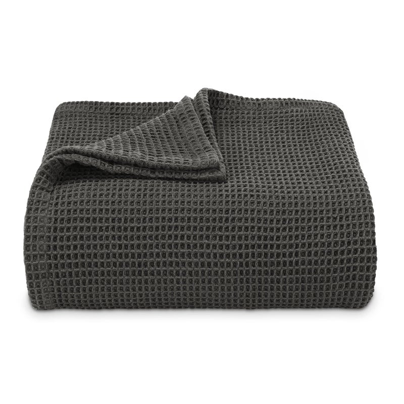 Vera Wang - King Blanket, Luxury Cotton Bedding, Super Soft Essentials with Waffle Weave Knit (Waffleweave Charcoal Grey, King) - Image 4
